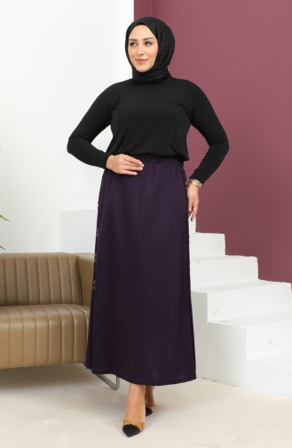 Plus Size Button Detailed Elastic Skirt 4200-03 Plum 4200-03