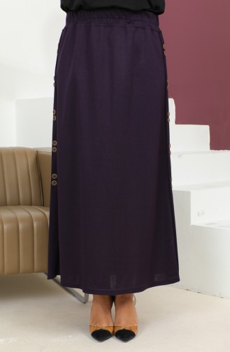 Plus Size Button Detailed Elastic Skirt 4200-03 Plum 4200-03