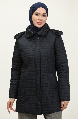 Plus Size Hooded quilted Coat 4257-02 Navy Blue 4257-02