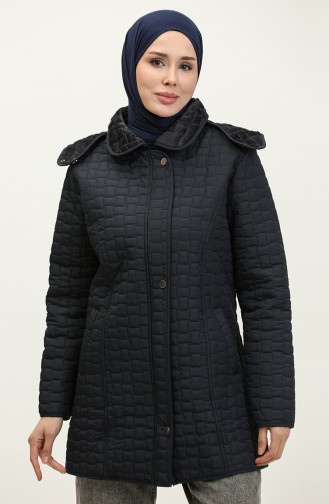 Manteau Matelassé à Capuche Grande Taille 4257-02 Bleu Marine 4257-02