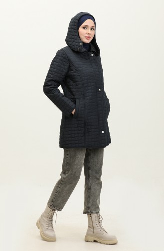 Manteau Matelassé à Capuche Grande Taille 4257-02 Bleu Marine 4257-02