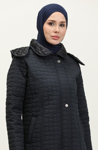 Manteau Matelassé à Capuche Grande Taille 4257-02 Bleu Marine 4257-02