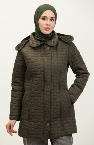 Plus Size Hooded Quilted Coat 4257-03 Khaki 4257-03