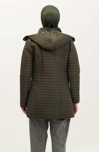 Plus Size Hooded Quilted Coat 4257-03 Khaki 4257-03