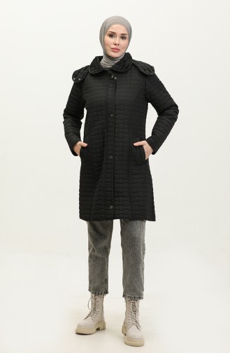 Manteau Matelassé à Capuche Grande Taille 4263-02 Noir 4263-02