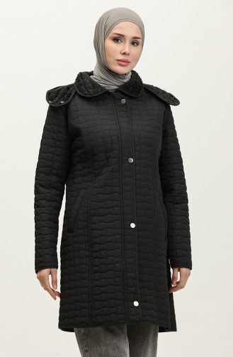 Manteau Matelassé à Capuche Grande Taille 4263-02 Noir 4263-02