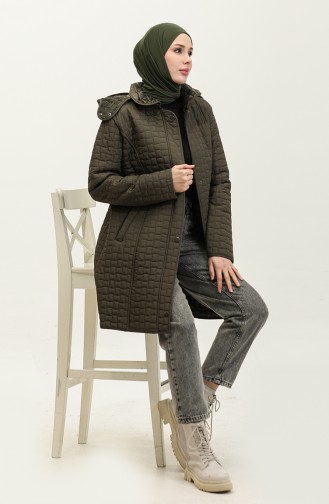 Manteau Matelassé à Capuche Grande Taille 4263-03 Khaki 4263-03