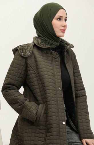 Plus Size Hooded Quilted Coat 4263-03 Khaki 4263-03