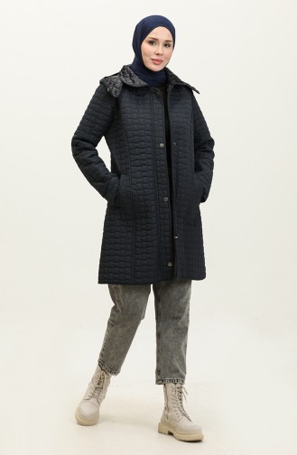 Plus Size Hooded quilted Coat 4263-04 Navy Blue 4263-04
