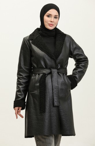 Furry Leather Coat Black K337 666