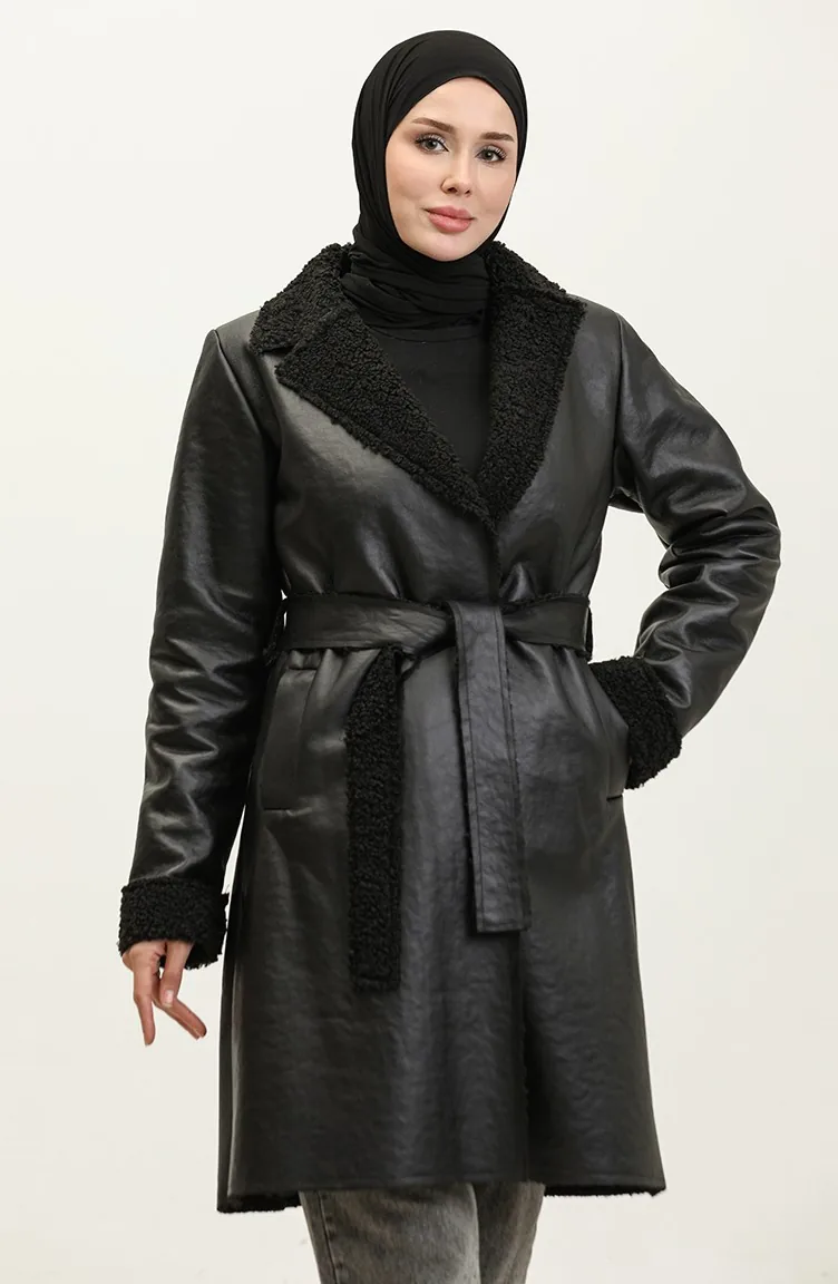 Manteau En Cuir Fourrure Noir K337 666