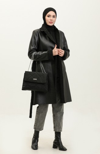 Furry Leather Coat Black K337 666