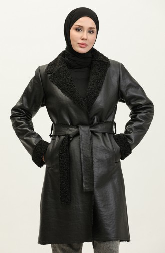 Furry Leather Coat Black K337 666