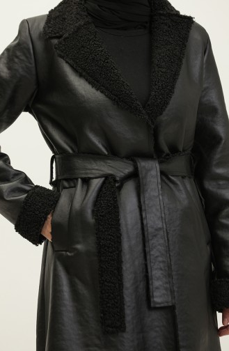 Furry Leather Coat Black K337 666