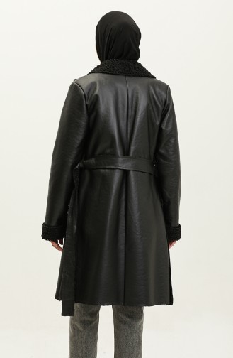 معطف جلد فروي أسود K337 666