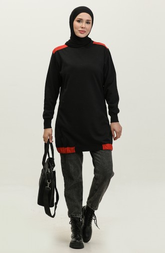 Sıfır Yaka Sweatshirt 23086-03 Kiremit Siyah