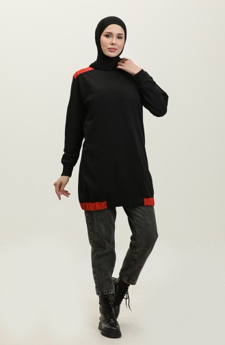 Sıfır Yaka Sweatshirt 23086-03 Kiremit Siyah