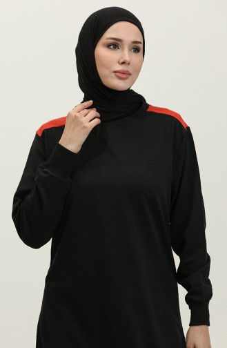 Sıfır Yaka Sweatshirt 23086-03 Kiremit Siyah