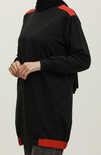 Sıfır Yaka Sweatshirt 23086-03 Kiremit Siyah