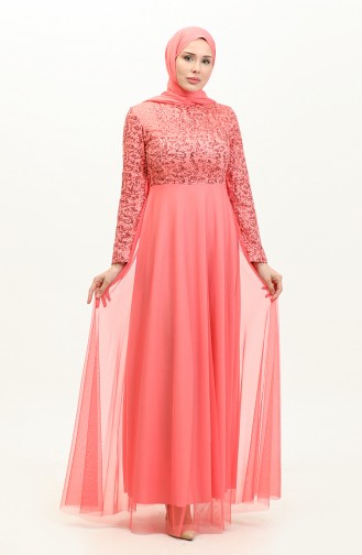 Sequined Tulle Evening Dress 3412-02 Dusty Rose 3412-02
