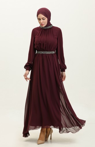 Stoned Pleated Evening Dress 5339A-01 Purple 5339A-01