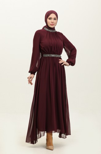 Robe De Soirée Plissée Lapidée 5339A-01 Pourpre 5339A-01