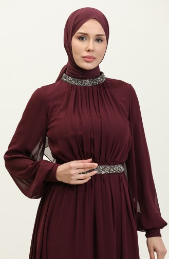 Robe De Soirée Plissée Lapidée 5339A-01 Pourpre 5339A-01