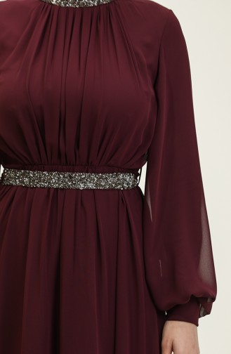 Robe De Soirée Plissée Lapidée 5339A-01 Pourpre 5339A-01