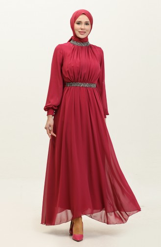Stoned Pleated Evening Dress 5339A-02 Plum 5339A-02