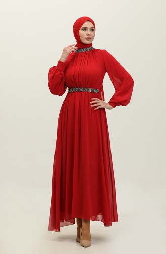 Stoned Pleated Evening Dress 5339A-03 Claret Red 5339A-03