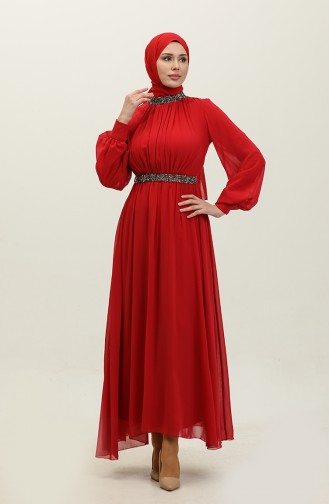 Robe De Soirée Plissée Lapidée 5339A-03 Rouge Claret 5339A-03