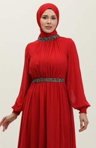 Robe De Soirée Plissée Lapidée 5339A-03 Rouge Claret 5339A-03