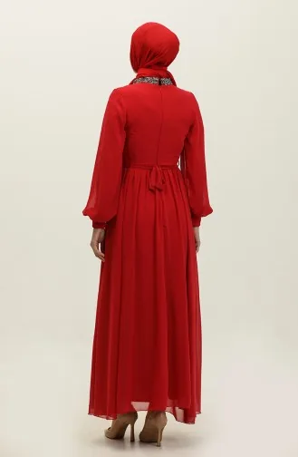 Robe De Soirée Plissée Lapidée 5339A-03 Rouge Claret 5339A-03