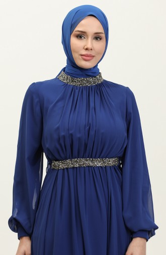 فستان سهرة مطوي بحجر 5339A-05 أزرق ملكي  5339A-05