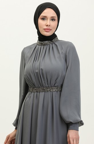 Robe De Soirée Plissée Stoned 5339A-06 Gris Foncé 5339A-06