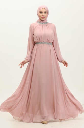 Stoned Pleated Evening Dress 5339A-07 Powder 5339A-07