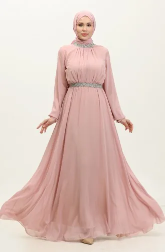 Robe De Soirée Plissée Lapidée 5339A-07 Poudre 5339A-07