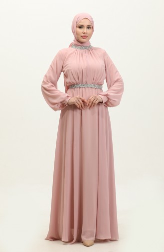 Stoned Pleated Evening Dress 5339A-07 Powder 5339A-07