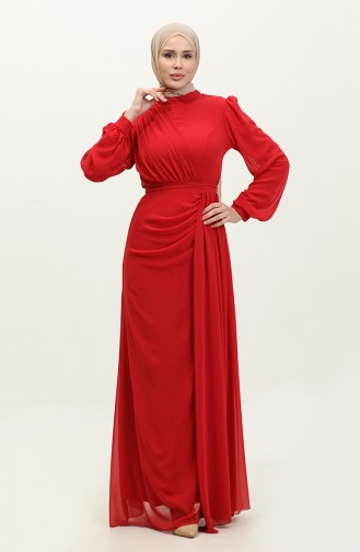 Pleated Belted Evening Dress 5711a-06 Claret Red 5711A-06
