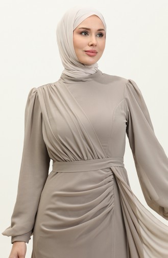 Robe De Soirée Plissée à Ceinture 5711A-07 Vison 5711A-07