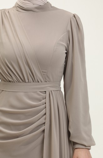 Robe De Soirée Plissée à Ceinture 5711A-07 Vison 5711A-07