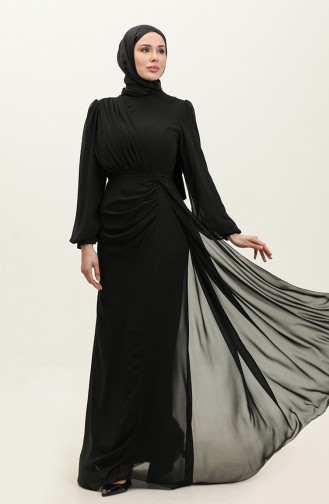 Abendkleid Mit Faltengürtel 5711A-08 Schwarz 5711A-08