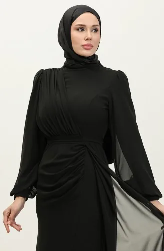 Abendkleid Mit Faltengürtel 5711A-08 Schwarz 5711A-08