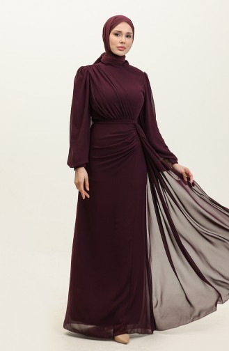 Pleated Belted Evening Dress 5711a-10 Purple 5711A-10