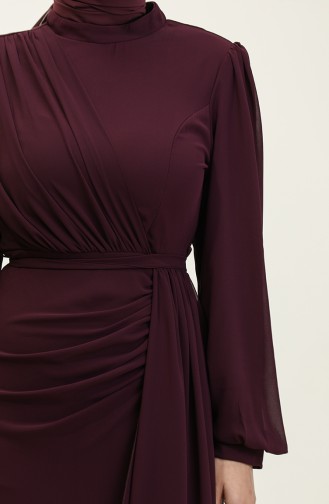 Robe De Soirée Plissée à Ceinture 5711A-10 Pourpre 5711A-10