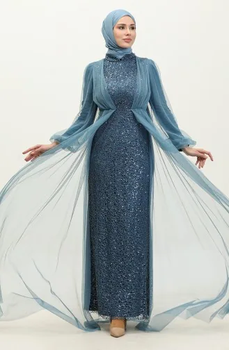 Payetli Abiye Elbise 6383A-01 Petrol