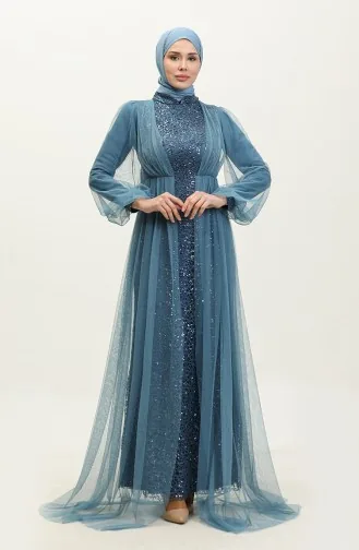 Payetli Abiye Elbise 6383A-01 Petrol