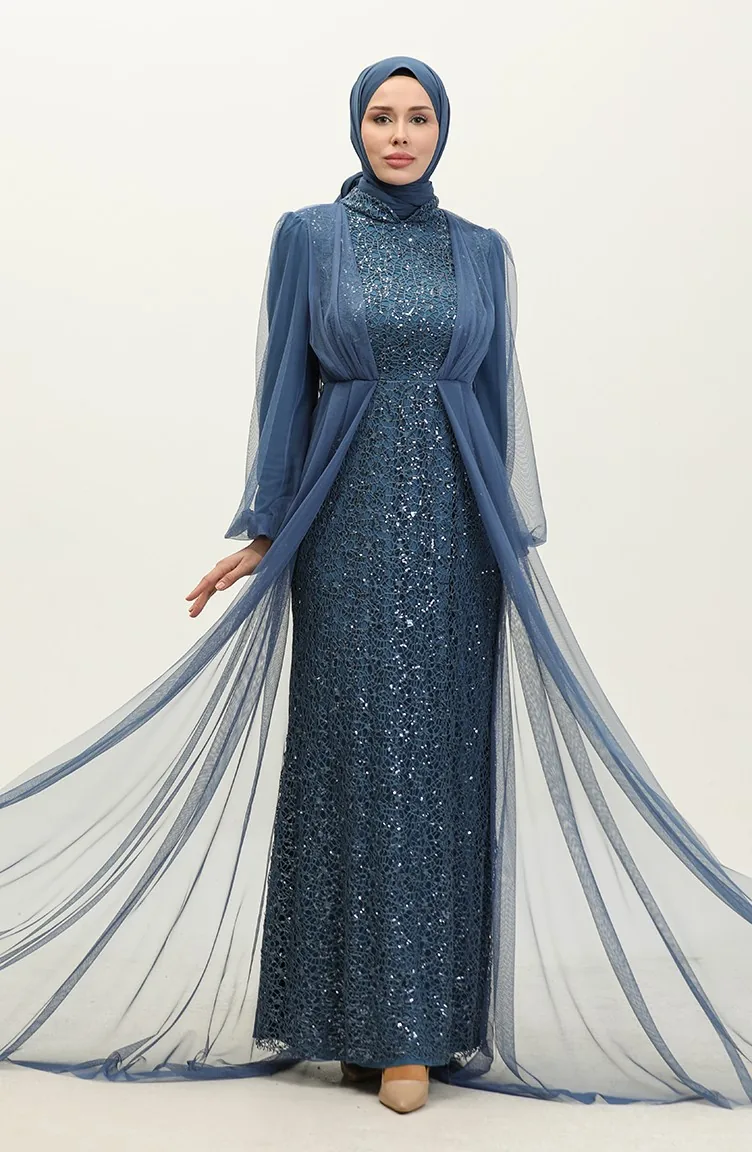 Robe De Soirée A Paillettes 6383A-02 Indigo 6383A-02