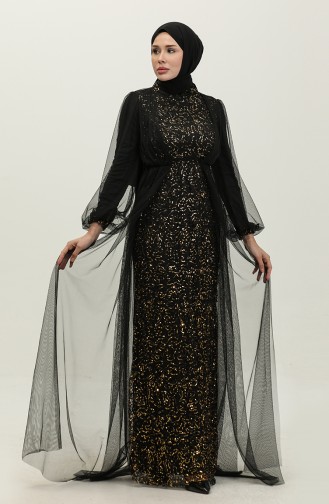 Sequined Evening Dress 6383A-03 Black Copper 6383A-03