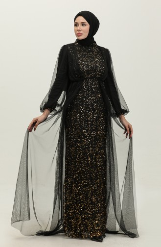 Robe De Soirée A Paillettes 6383A-03 Noir Cuivre 6383A-03